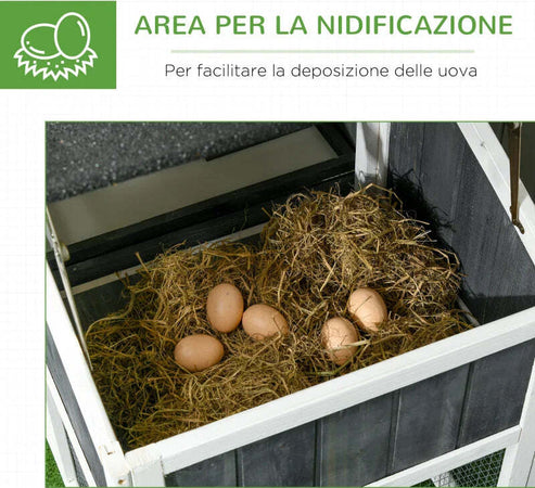 Pollaio-Prefabbricato-in-Legno-con-Area-Aperta,-Casetta-e-Nido,-161.5x62.5x115cm,-Grigio-MJ4D51-361V00GYMJ4