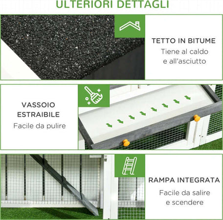 Pollaio-Prefabbricato-in-Legno-con-Area-Aperta,-Casetta-e-Nido,-161.5x62.5x115cm,-Grigio-MJ4D51-361V00GYMJ4