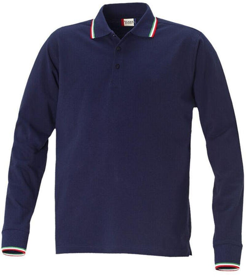 Polo Amarillo Blu Manica Lunga Polo con Profili Tricolore