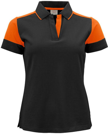 Polo Bicolore Prime Nero Arancio Maglietta Donna Misto Cotone Organico Poliestere Riciclato Ecosostenibile
