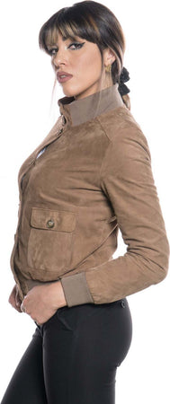 Polo-Bis---Bomber-Donna-Miele-in-vera-pelle-camoscio