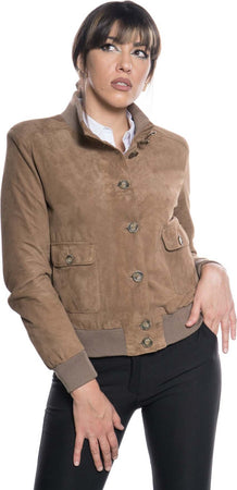 Polo-Bis---Bomber-Donna-Miele-in-vera-pelle-camoscio