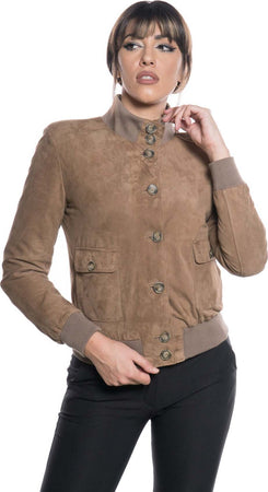 Polo-Bis---Bomber-Donna-Miele-in-vera-pelle-camoscio