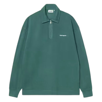CARHARTT WIP polo carhartt wip pique script sweat - dark fir / white garment dyed da uomo