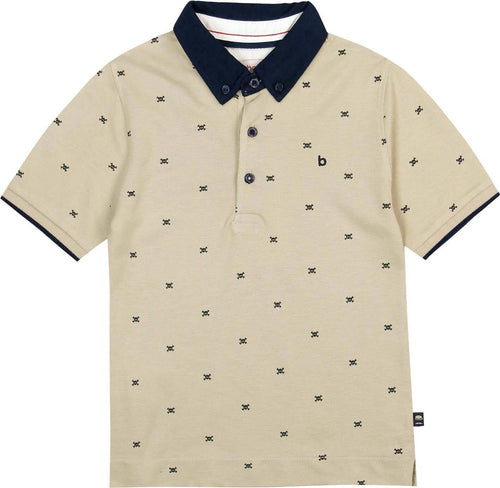 Polo Estiva Bimbo Mezze Maniche Beige e Blu Maglia con Colletto in Cotone Micro Fantasia Maglietta Estate Bottoni Classica polo bambino/ragazzo Piccole Canaglie - Tropea, Commerciovirtuoso.it