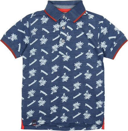 Polo Estiva Bimbo Mezze Maniche Blu Maglia con Colletto 100% Cotone Micro Fantasia Maglietta Estate Bottoni Classica polo bambino/ragazzo Piccole Canaglie - Tropea, Commerciovirtuoso.it