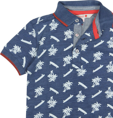 Polo Estiva Bimbo Mezze Maniche Blu Maglia con Colletto 100% Cotone Micro Fantasia Maglietta Estate Bottoni Classica polo bambino/ragazzo Piccole Canaglie - Tropea, Commerciovirtuoso.it
