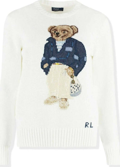 Polo Ralph Lauren Donna Maglione ''polo Bear'' In Cotone Girocollo Bianco Orsetto Ricamato Moda/Donna/Abbigliamento/Maglioni e cardigan/Maglioni Euforia - Bronte, Commerciovirtuoso.it