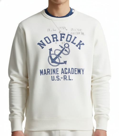 Polo Ralph Lauren Felpa Uomo Bianca Girocollo Con Stampa Ancora Polo Ralph Lauren Anchor-print Fleece Sweatshirt Moda/Uomo/Abbigliamento/Felpe/Felpe senza cappuccio Euforia - Bronte, Commerciovirtuoso.it
