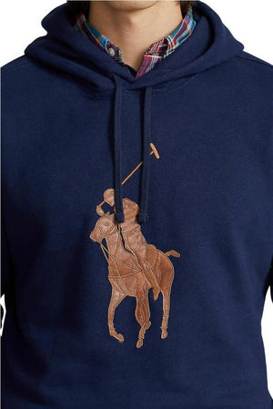 Polo-Ralph-Lauren-Felpa-Uomo-Big-Pony-In-Pelle-Felpa-Blu-Scuro-Maxi-Logo-Con-Cappuccio
