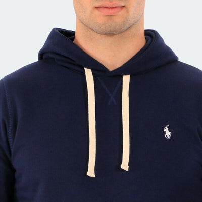 Polo-Ralph-Lauren-Felpa-Uomo-Blu-Con-Cappuccio-Logo-Pony-Bianco-Ricamato