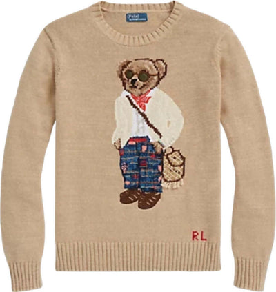 Polo Ralph Lauren Maglione Donna Polo Bear Foulard Girocollo Beige Misto Cotone Orsetto Ricamato Moda/Donna/Abbigliamento/Maglioni e cardigan/Maglioni Euforia - Bronte, Commerciovirtuoso.it