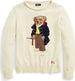 Polo-Ralph-Lauren-Maglione-Donna-Pull-Bear-In-Cotone-Bianco-Crema-Orsetto-E-Logo-Rl-Ricamati