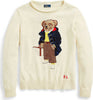 Polo-Ralph-Lauren-Maglione-Donna-Pull-Bear-In-Cotone-Bianco-Crema-Orsetto-E-Logo-Rl-Ricamati
