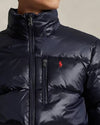 Polo-Ralph-Lauren-Piumino-Uomo-Gorham-Lucido-Blu-Giubbotto-Con-Cappuccio-E-Zip-Pony-Rosso-Ricamato