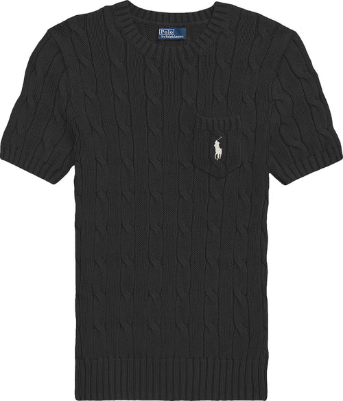 Polo-Ralph Lauren-Maglioncino-Donna-Girocollo-E-Maniche-Corte-in-Cotone-Lavorato-Trecce