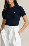 Polo-Ralph Lauren-Maglioncino-Donna-Girocollo-E-Maniche-Corte-in-Cotone-Lavorato-Trecce