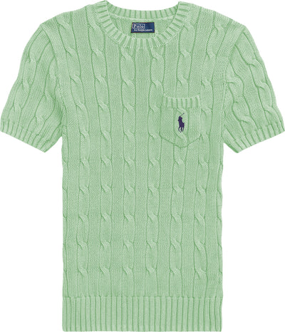 Polo-Ralph Lauren-Maglioncino-Donna-Girocollo-E-Maniche-Corte-in-Cotone-Lavorato-Trecce