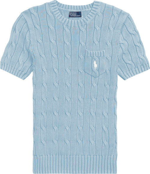 Polo-Ralph Lauren-Maglioncino-Donna-Girocollo-E-Maniche-Corte-in-Cotone-Lavorato-Trecce