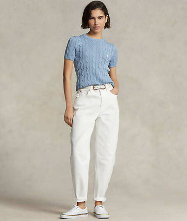 Polo Ralph Lauren Maglioncino Donna Girocollo E Maniche Corte in Cotone Lavorato Trecce Moda/Donna/Abbigliamento/Maglioni e cardigan/Maglioni Euforia - Bronte, Commerciovirtuoso.it