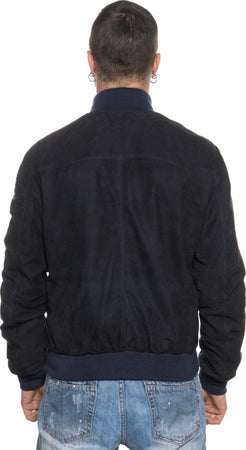 Polo-Uomo---Bomber-Blu-in-vera-pelle-camoscio