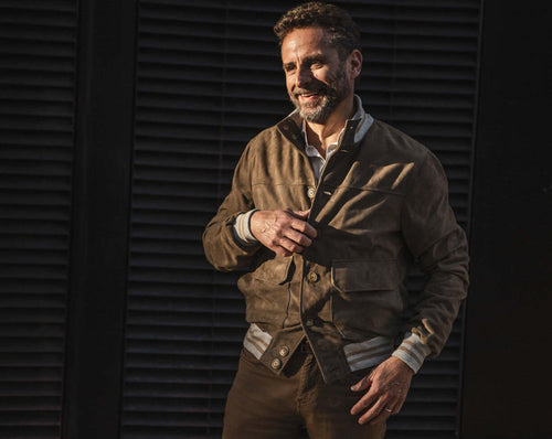 Polo-Uomo---Bomber-Fango-in-vera-pelle-camoscio-SE
