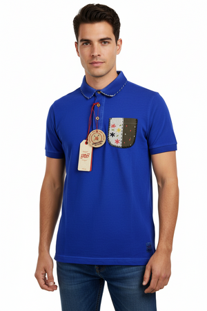 Polo Uomo BOB Company - Ricky Fantasia con taschino - Colore Denim
