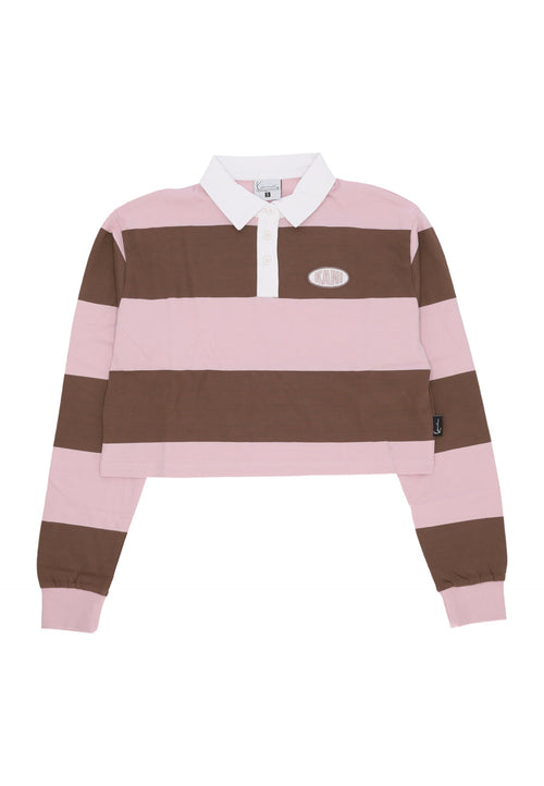 KARL KANI Polo Corta Manica Lunga Donna W Woven Signature Crop Striped Rugby L/s Rose/taupe/white da donna