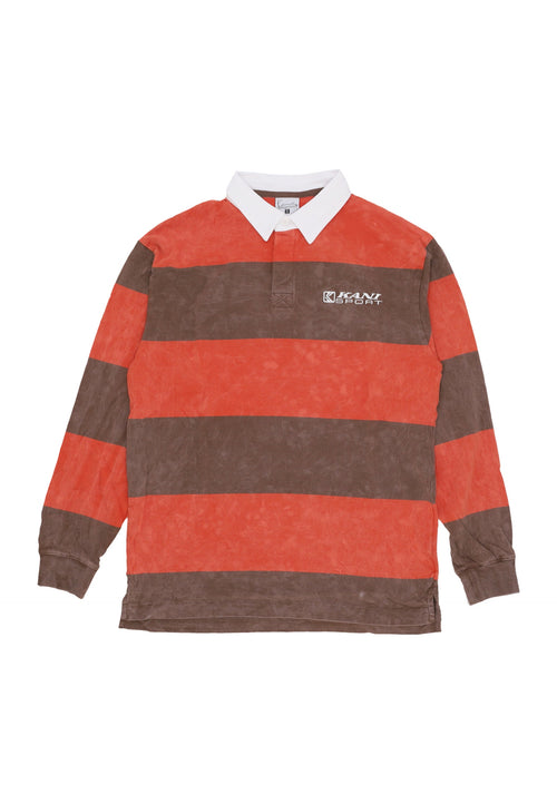 KARL KANI Polo Manica Lunga Uomo Og Sport Rugby Shirt Dark Brown/red da uomo