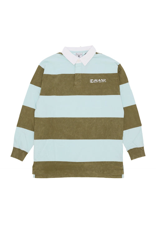KARL KANI Polo Manica Lunga Uomo Og Sport Rugby Shirt Olive/light Blue da uomo
