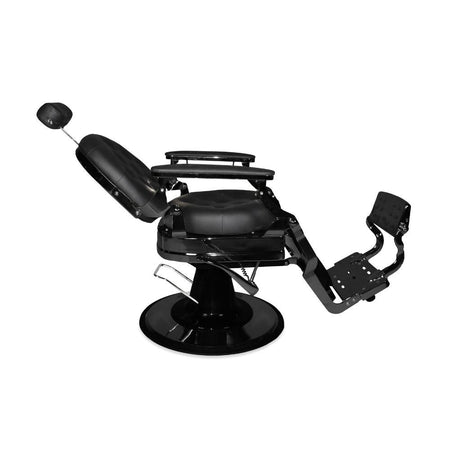 Poltrona da barbiere Ultron reclinabile in ecopelle nero con braccioli e struttura nero