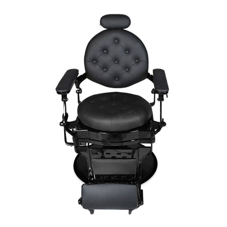 Poltrona da barbiere Ultron reclinabile in ecopelle nero con braccioli e struttura nero