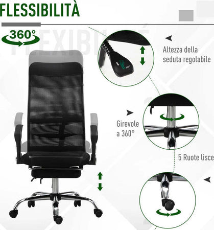Poltrona-da-Ufficio-Ergonomica,-Altezza-Regolabile,-Reclinabile,-Poggiapiedi-Estraibile,-Supporto-Lombare,-Nero-GH4921-316GH4