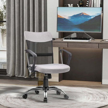 Poltrona-da-Ufficio-in-Tessuto-Grigio,-Sedia-Girevole-ed-Ergonomica-per-Scrivania,-60-x-66-x-91-101cm-RF9921-379GYRF9