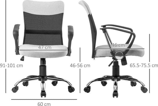 Poltrona-da-Ufficio-in-Tessuto-Grigio,-Sedia-Girevole-ed-Ergonomica-per-Scrivania,-60-x-66-x-91-101cm-RF9921-379GYRF9