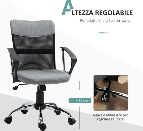 Poltrona-da-Ufficio-in-Tessuto-Grigio,-Sedia-Girevole-ed-Ergonomica-per-Scrivania,-60-x-66-x-91-101cm-RF9921-379GYRF9
