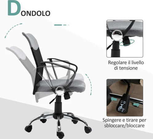 Poltrona-da-Ufficio-in-Tessuto-Grigio,-Sedia-Girevole-ed-Ergonomica-per-Scrivania,-60-x-66-x-91-101cm-RF9921-379GYRF9