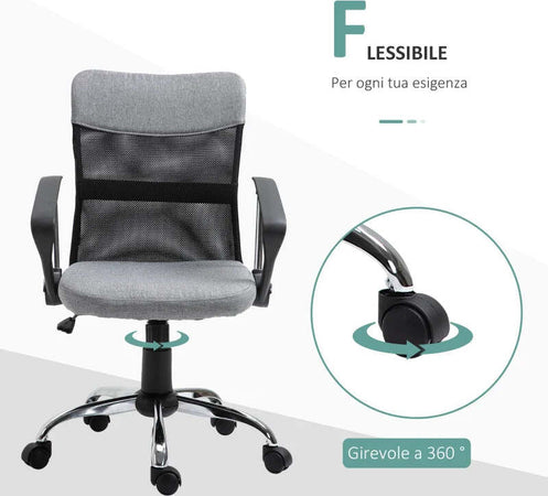 Poltrona-da-Ufficio-in-Tessuto-Grigio,-Sedia-Girevole-ed-Ergonomica-per-Scrivania,-60-x-66-x-91-101cm-RF9921-379GYRF9