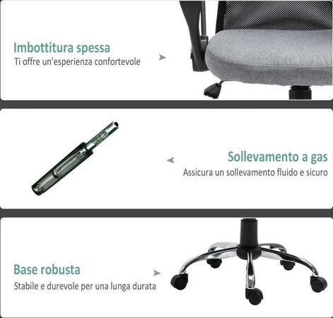 Poltrona-da-Ufficio-in-Tessuto-Grigio,-Sedia-Girevole-ed-Ergonomica-per-Scrivania,-60-x-66-x-91-101cm-RF9921-379GYRF9