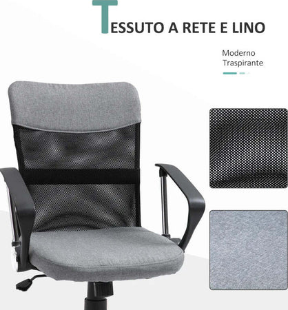 Poltrona-da-Ufficio-in-Tessuto-Grigio,-Sedia-Girevole-ed-Ergonomica-per-Scrivania,-60-x-66-x-91-101cm-RF9921-379GYRF9