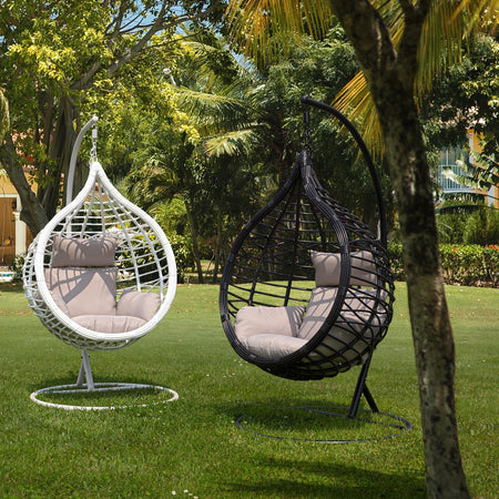 Poltrona a dondolo sospesa "Torres" per giardino e veranda in rattan con cuscino