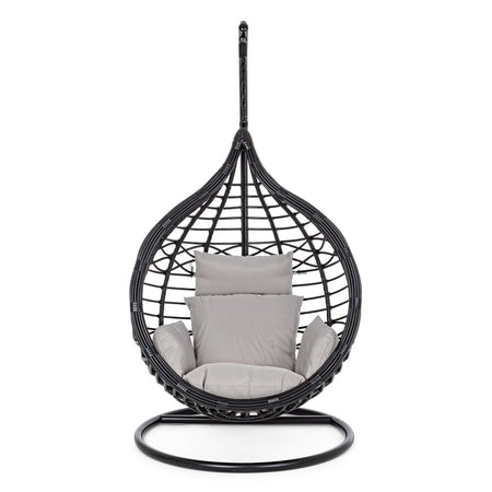 Poltrona a dondolo sospesa "Torres" per giardino e veranda in rattan con cuscino