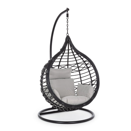 Poltrona a dondolo sospesa "Torres" per giardino e veranda in rattan con cuscino