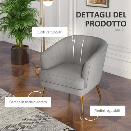 Poltrona-in-Velluto-Imbottita-con-Gambe-Dorate-in-Poliestere-e-Acciaio,-71x72x75cm,-Grigio-sedia-poltroncina-salotto-soggiorno-ufficio-studio-camera-F839-779V00GYA
