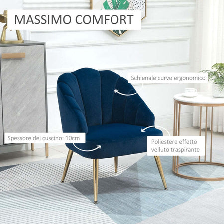 Poltrona-in-Velluto-Imbottita-con-Schienale-a-Conchiglia-per-Camera-e-Salotto-,-63x65x84cm-sesia-poltroncina-soggiorno-ufficio-studio-F839-205BUA