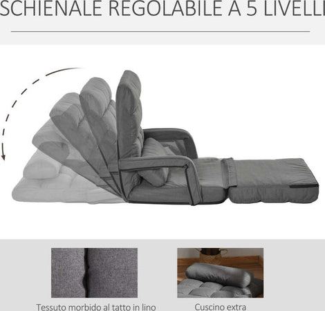 poltrona-Letto-a-sedia-materasso-brandina-Lettino-Singolo-con-Cuscino-e-Schienale-Reclinabile-su-5-Livelli,-62x78x70-cm,-Grigio-F839-110A