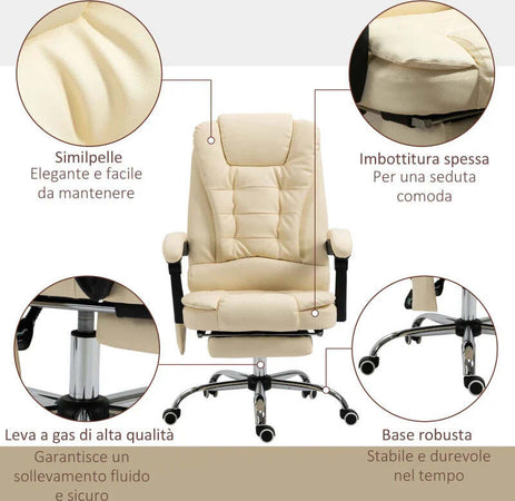 Poltrona-Massaggiante-Ergonomica-ad-Altezza-Regolabile-con-6-Punti-Vibranti,-65x160x104-cm,-Crema-XC6921-318V92CWXC6