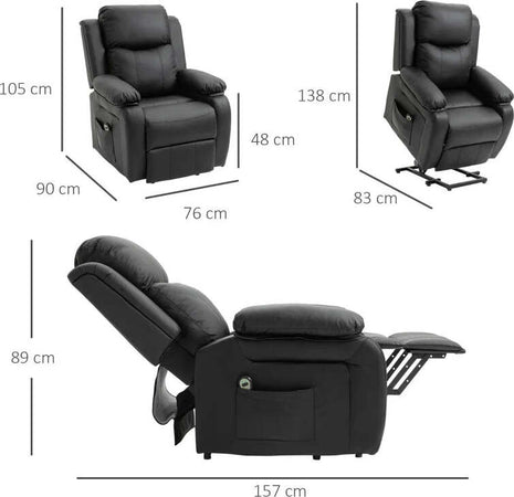 Poltrona-Relax-Elettrica-e-Alzapersona-Reclinabile-fino-160°-con-Telecomando,-in-Similpelle---Nero-WE4713-092V90BKWE4