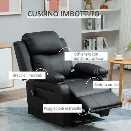 Poltrona-Relax-Elettrica-e-Alzapersona-Reclinabile-fino-160°-con-Telecomando,-in-Similpelle---Nero-WE4713-092V90BKWE4