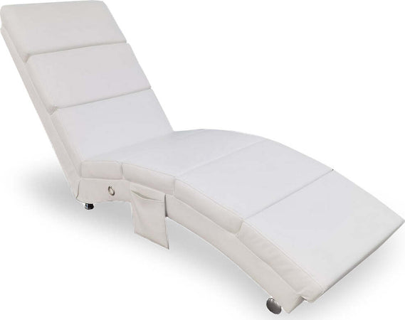Poltrona-Sedia-a-Sdraio-Ecopelle-con-Tasca-Laterale-e-Imbottitura-Morbida-Bianco